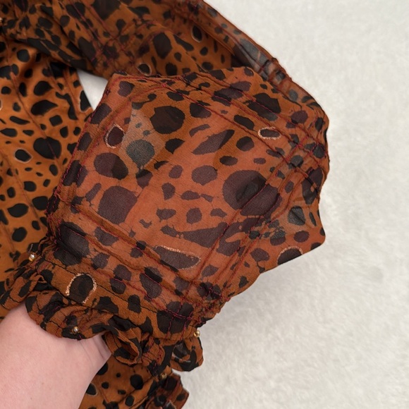 Nadya | Button Front Ruffle Bead Detail Animal Print Blouse Handmade in Bali (S) - Picture 14 of 15